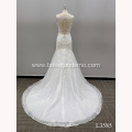 Latest design white applique elegant lace mermaid wedding dress with sweep train